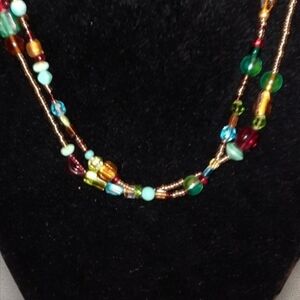 bohemian choker beaded multistrand colorful necklace